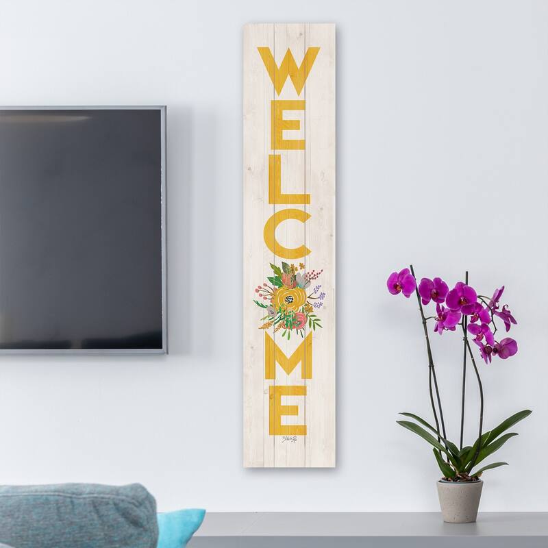 "Floral Welcome" Vertical Decorative Indoor/Outdoor Pallet Wood Sign 36" by 7.5" Made in the USA