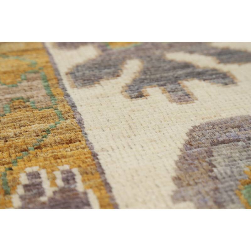 Hand Knotted Oriental 100% Wool Carpet Transitional All-Over Brown Oushak Area Rug - 8' 9'' X 6' 4''