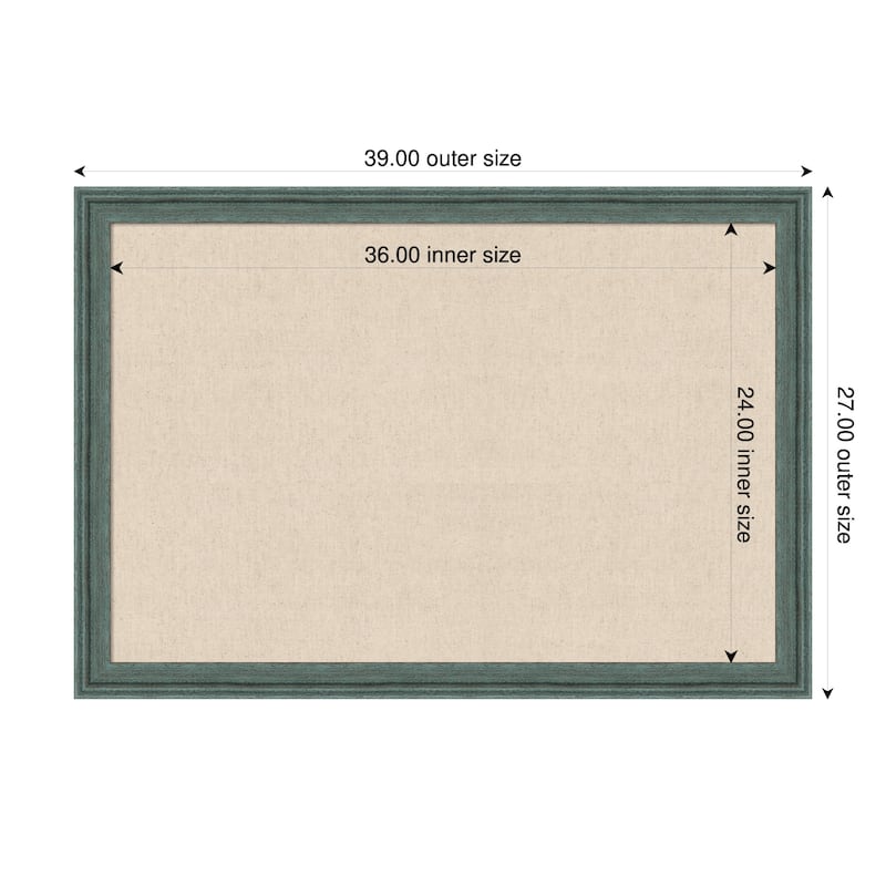 Amanti Art Framed Fabric Pinboard Natural Linen Printed Bulletin Board - Board Size 36 x 24 - Upcycled Teal Grey