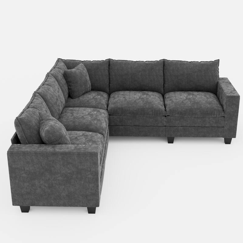 GDFStudio - Chenille L-Shaped 97" 5-Seater Sectional Sofa with Armrest Storage