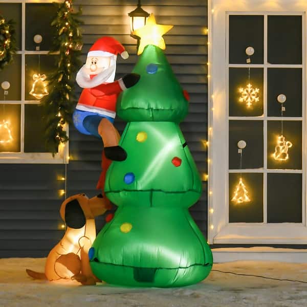 HOMCOM Outdoor LED Inflatable Christmas Tree with Santa Claus and Puppy ...