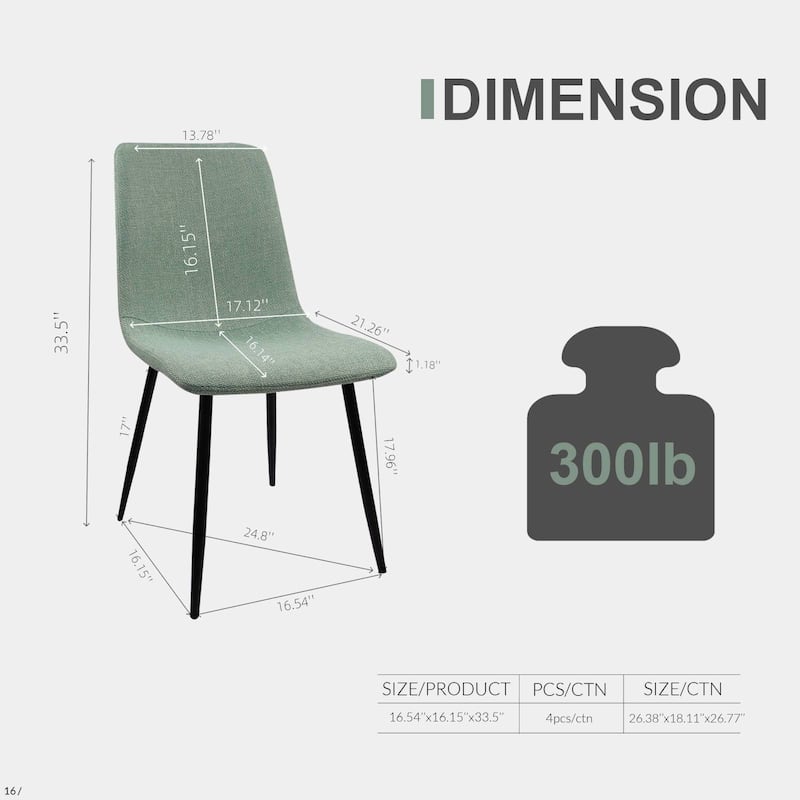 4 Piece Dining Chair Set Modern Kitchen Chairs with Black Metal Legs