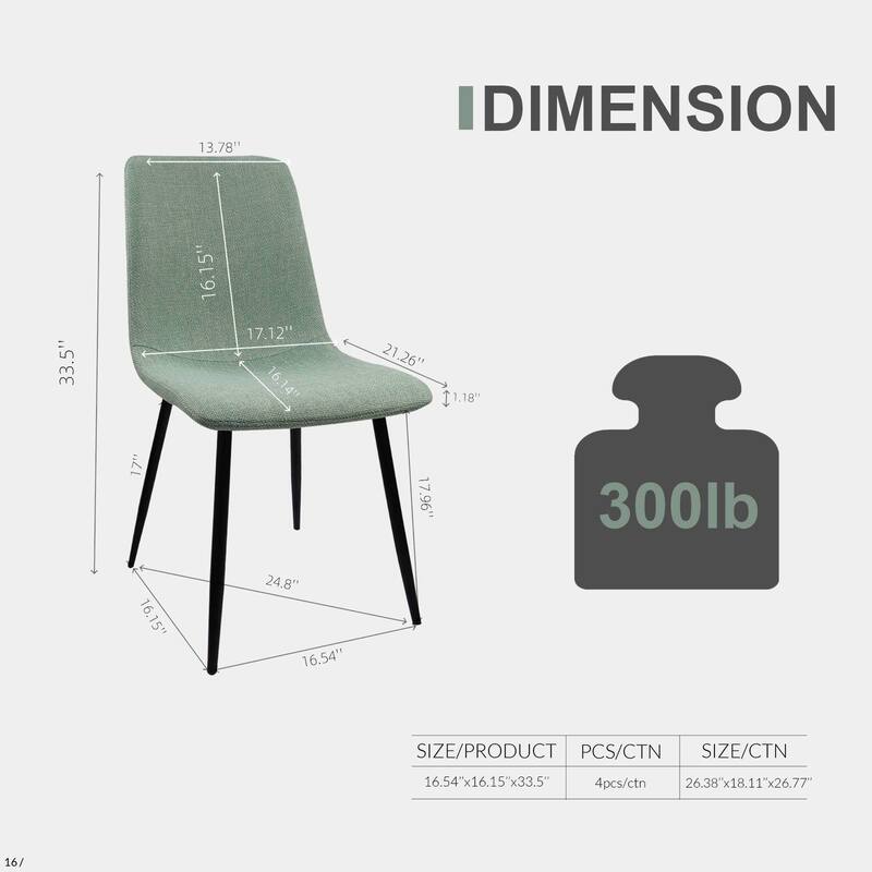 Set of 4 Modern Upholstered Dining Accent Chairs with Metal Legs