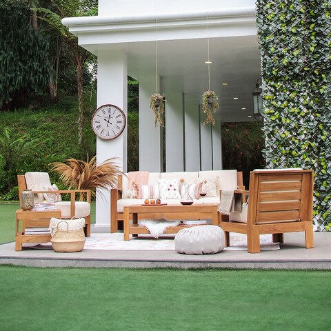 Logan 5-Piece Teak Patio Conversation Set with Sunbrella Cushion