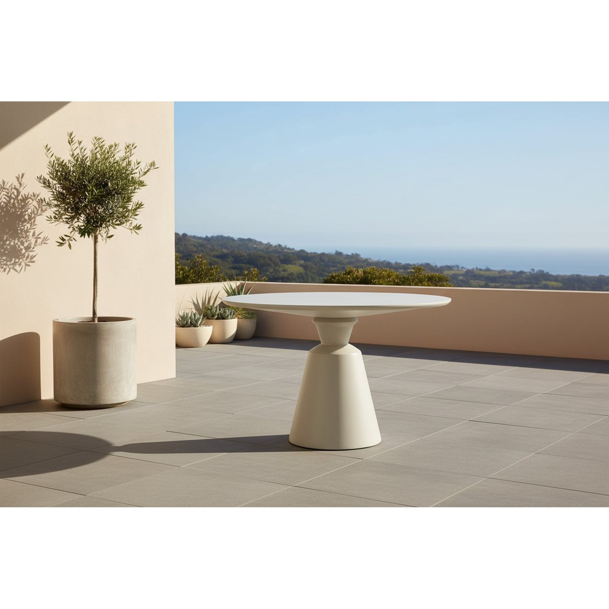 Palea White Concrete Finish 46 in. Round Indoor Outdoor Dining Table
