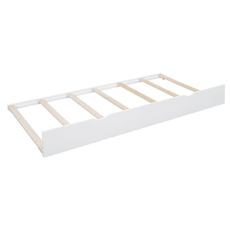 Twin Size Wooden Daybed with Twin Size Trundle, All-in-One Cabinet and Shelf, Modern Sofa Bed Frame w/ Wood Slat Support