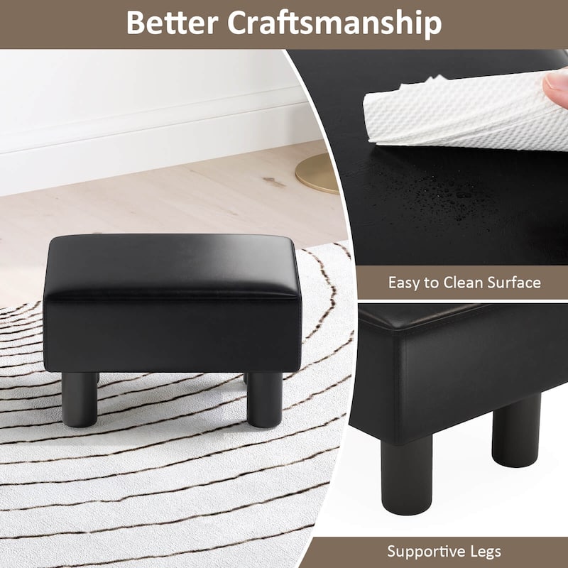 Costway Small Ottoman Footrest PU Leather Footstool Rectangular Seat