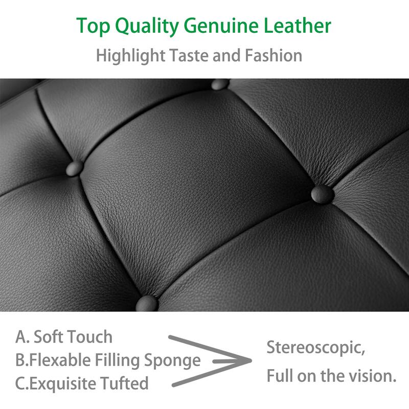 Barcelona Foldable Tufted Genuine Leather Mid Century Lounge Chair