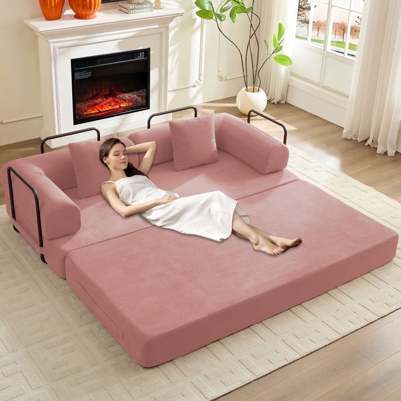 Mixoy Convertible Pull Out Sleeper Sofa Bed with Movable armrest,Folding Mattress Couch,Removable Washable Floor Sofa Bed