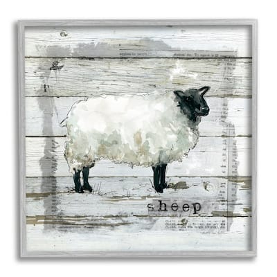 Stupell Charming Country Sheep Book Collage Rustic Pattern Framed Wall Art - Grey