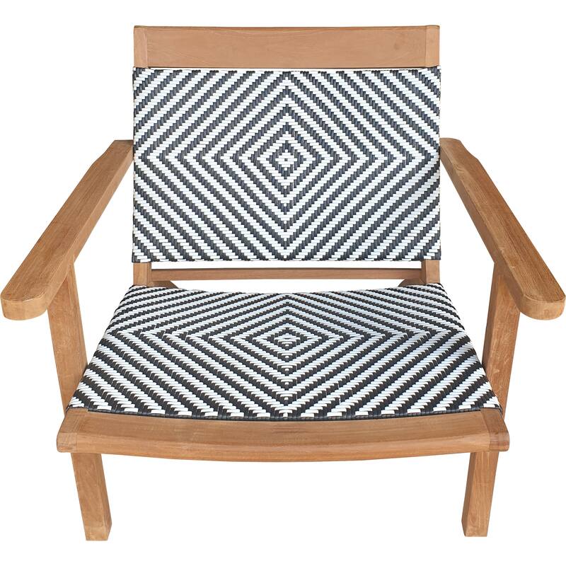 Chic Teak Paris Teak Wood Patio Lounge and Dining Chair, Black and White