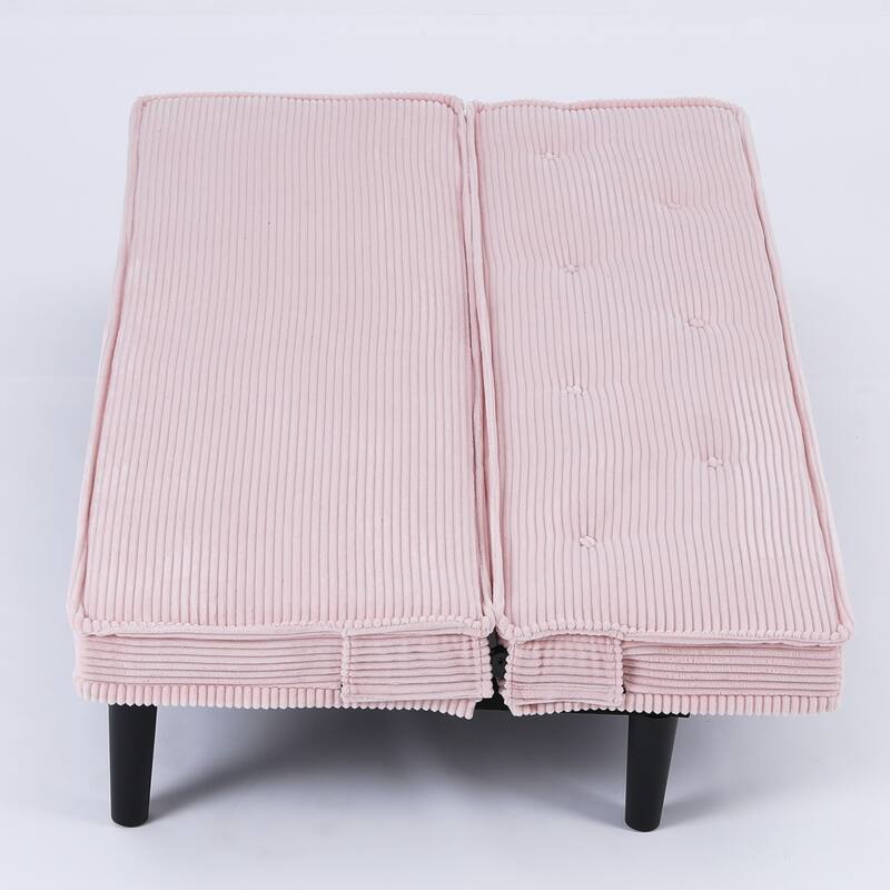 This 66-inch corduroy sofa bed can switch between the two comfortable forms