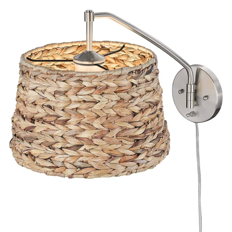 Wry Lighting Ryleigh 1-light Swing Arm Wall Lamp in Pewter and Woven Sweet Grass shade - 1 Light Articulating Wall Sconce