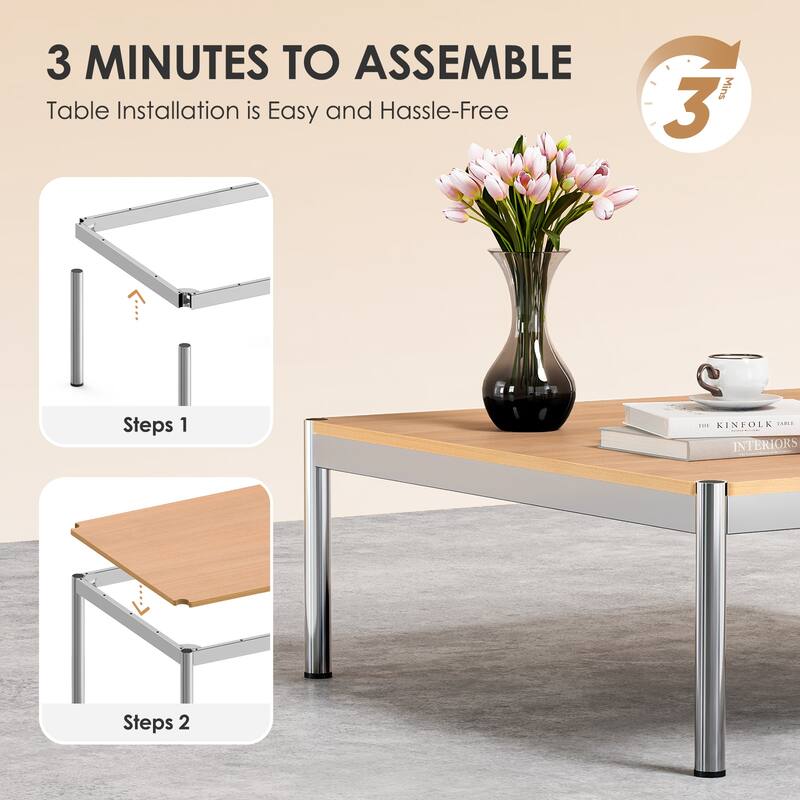 39inch Coffee Table Square Tea Table Polished Stainless Steel