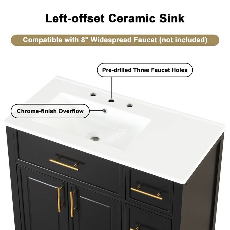 36" Modern Bathroom Vanity Set with Ceramic Sink, Storage Cabinet & Drawers