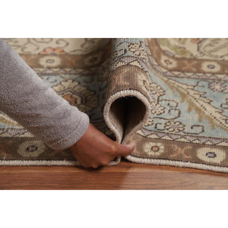 Light Blue Tabriz Persian Vintage Area Rug Handmade Wool Carpet - 9'10" x 12'7"