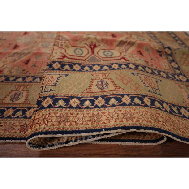 Pink Geometric Anatolian Turkish Vintage Area Rug Handmade Wool Carpet - 6'5" X 9'9"