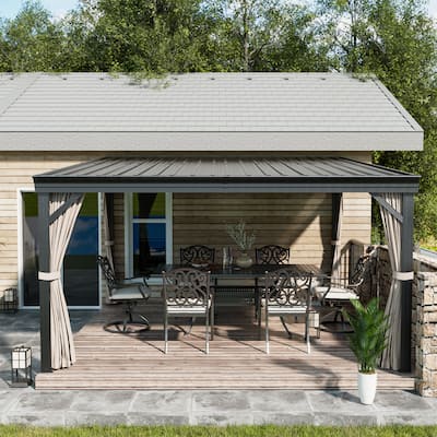 12X14FT Wall-Mounted Aluminum Patio Gazebo