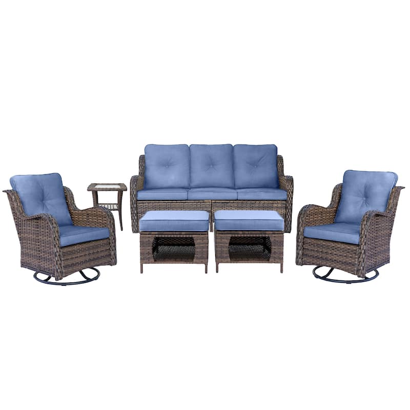 6 Piece Wicker Outdoor Patio Furniture Set Swivel Chairs Sofa Ottoman