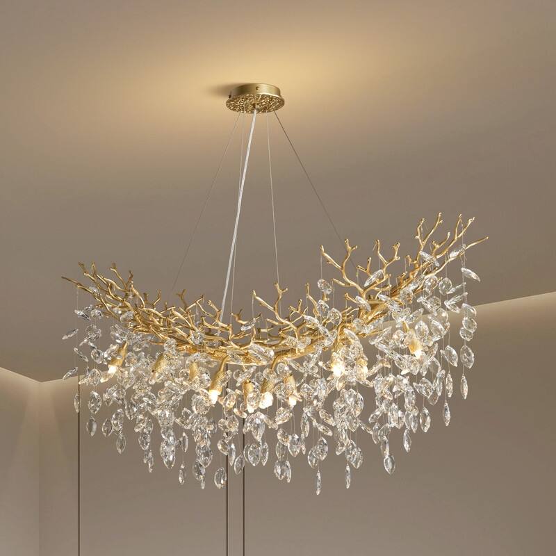 Modern Branch Crystal Linear Chandelier, 1100-1830mm Dining Pendant Light - L1100 - Gold