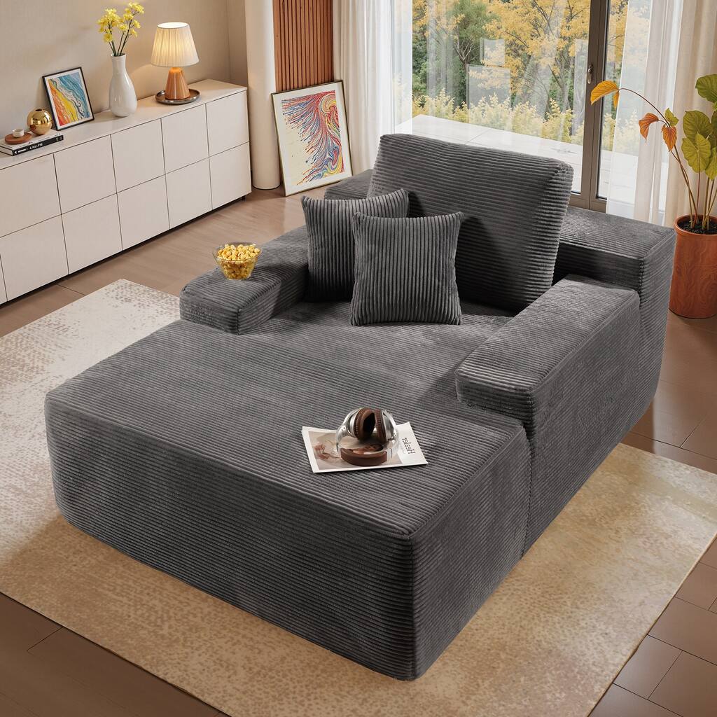 XIZZI Chaise Lounge Chair Corduroy Boneless Sofa Bed Sleeper Couch