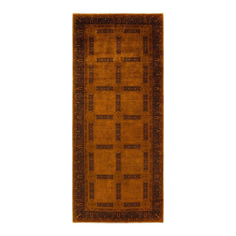 Overton Hand Knotted Wool Vintage Inspired Modern Contemporary Overdyed Gold Area Rug - 6' 1" x 14' 6"