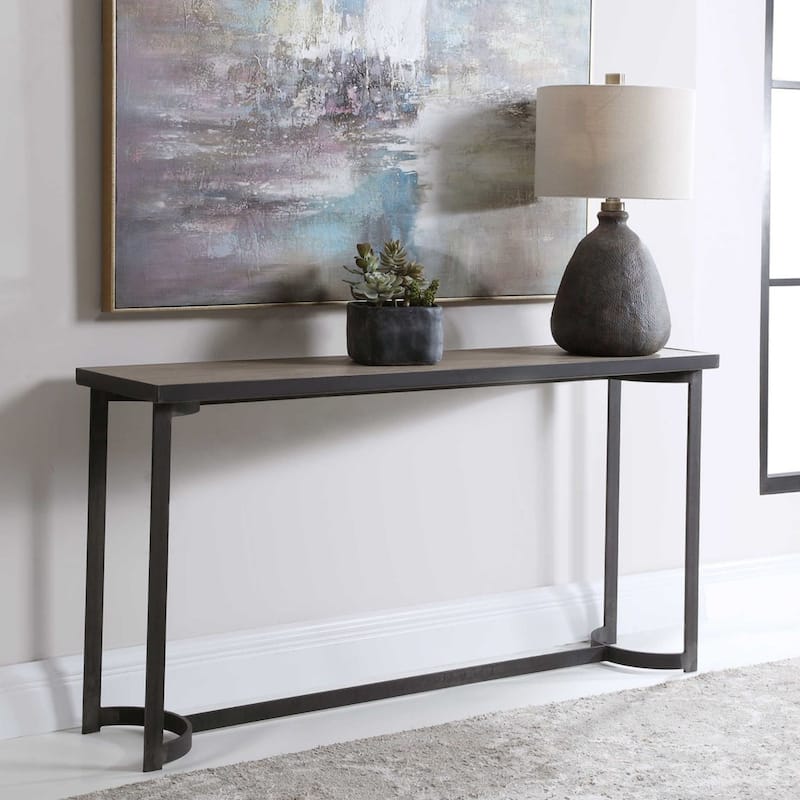 62" Gray and Brown Contemporary Rectangular Console Table