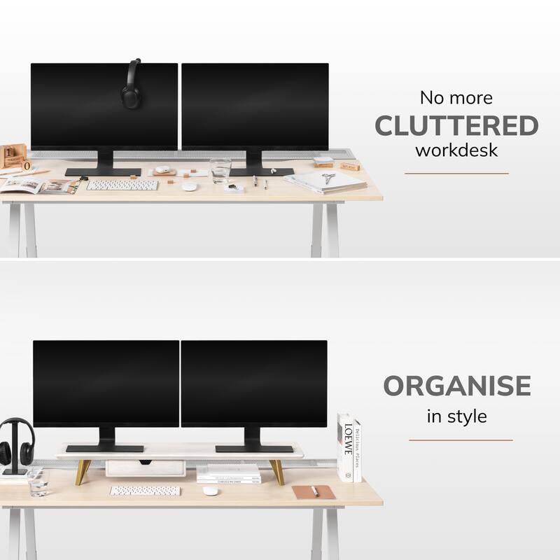 Jani Wood Monitor Stand Riser Desk - Ergonomic Design Stand, Desktop Organizer Table for Home, Office Workspace, Gaming Desk
