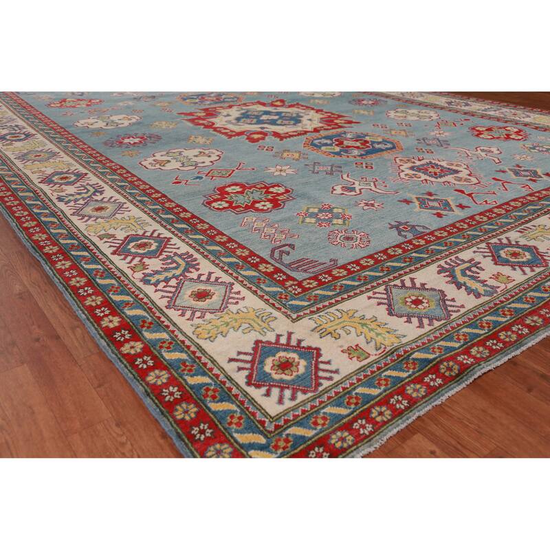 Hand Knotted Oriental 100% Wool Carpet Traditional Medallion Navy Blue & Blues Kazak Area Rug - 13' 7'' X 10' 1''