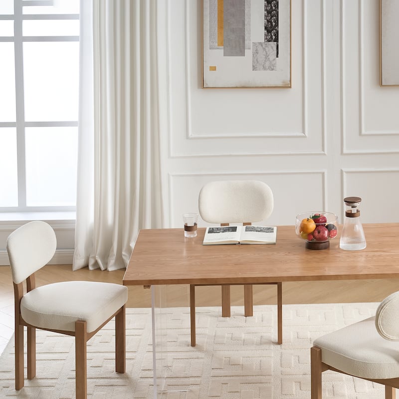 Set of 2 Modern Wooden Fabric Upholstered Dining Room Chair Kitchen Chairs - Beige