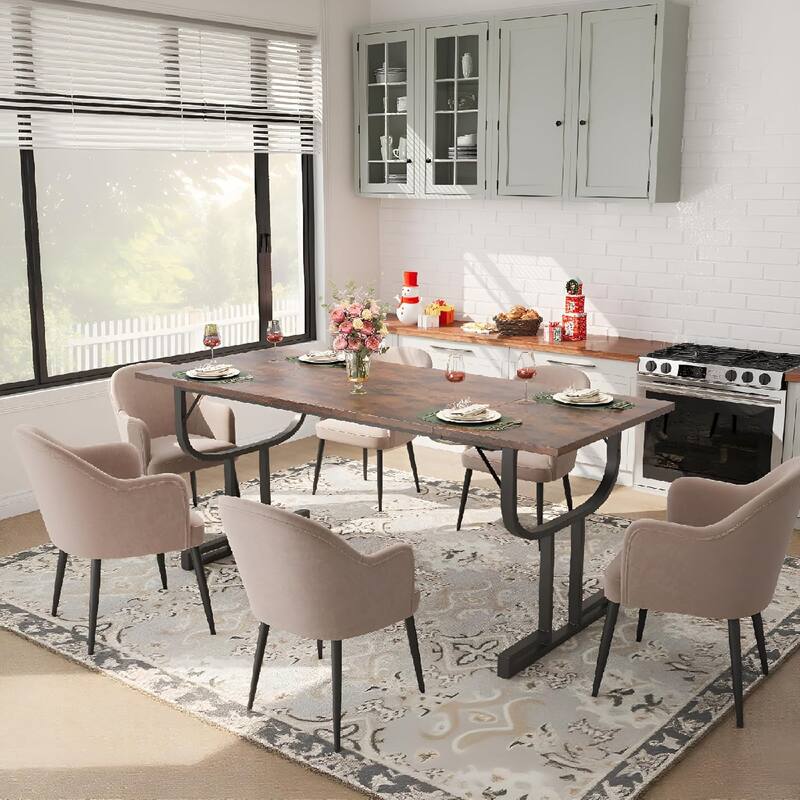71 Inch Large Rectangular Dining Table for 4-6 People, Industrial Kitchen Table