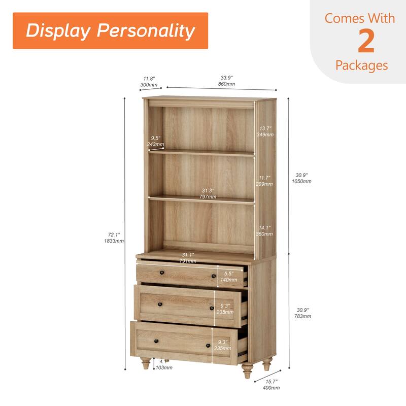 Oak Bookcase with Doors, Large Wood Farmhouse Book Case Shelf