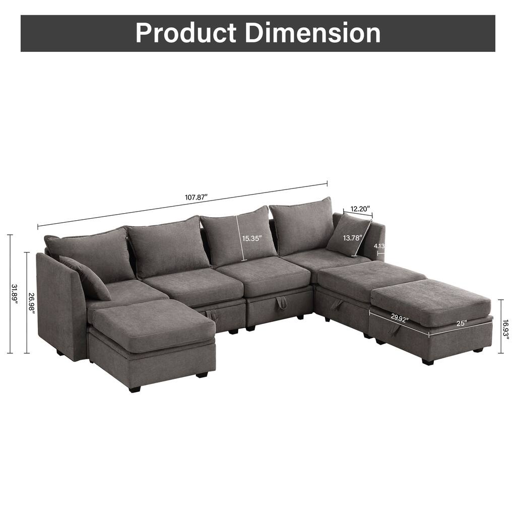 Modern Style Flexible Design Convertible Storage Sofa Couch Fabric Sectional Sofa