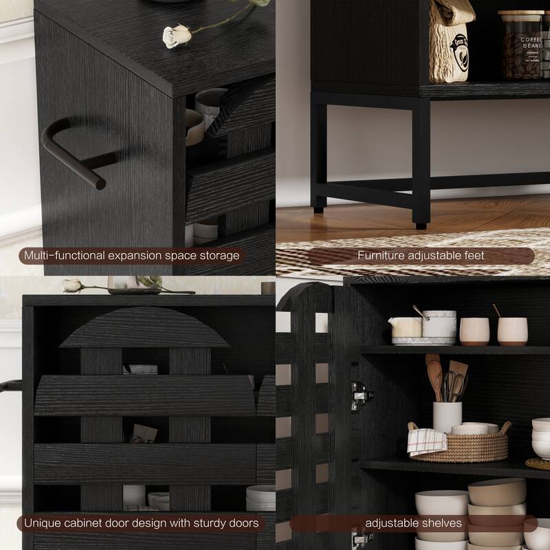 Rustic 44" Coffee Bar Cabinet with Storage, Farmhouse Buffet Console Table with Drawer and Arched Metal Lattice Doors