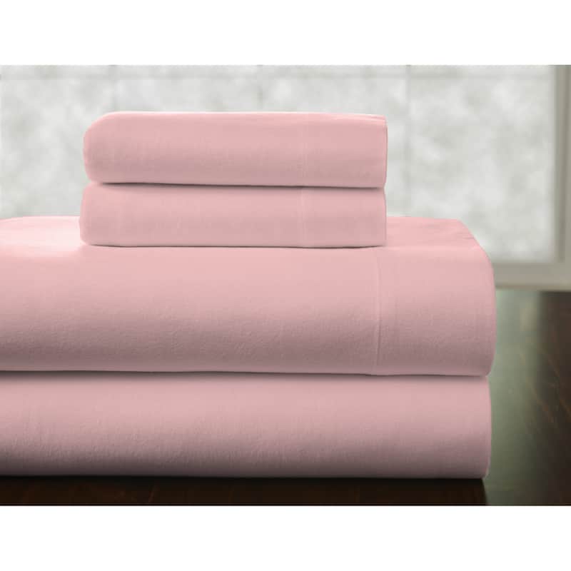 Pointehaven 175 GSM Cotton Flannel Bed Sheet Set with Oversized Sheets - Twin - Rose Quartz