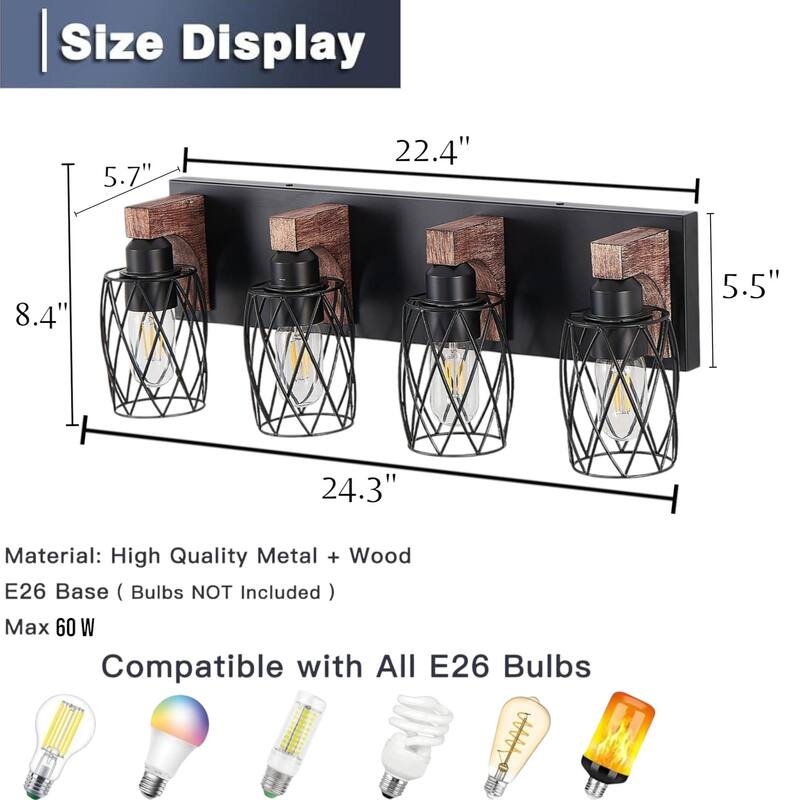 KISRAIS Farmhouse Bathroom Vanity Light with 3/4/5/6/7 Lights for Bathroom, Hallway (Bulb Not Included)