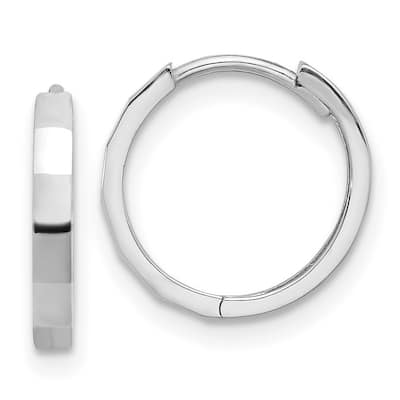 Curata 14k White Gold Polished and Diamond cut Hinged Hoop Earrings - 13.2x13.1mm