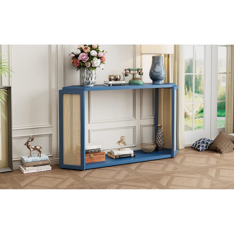 Narrow Console Table with Unique Irregular Top Design