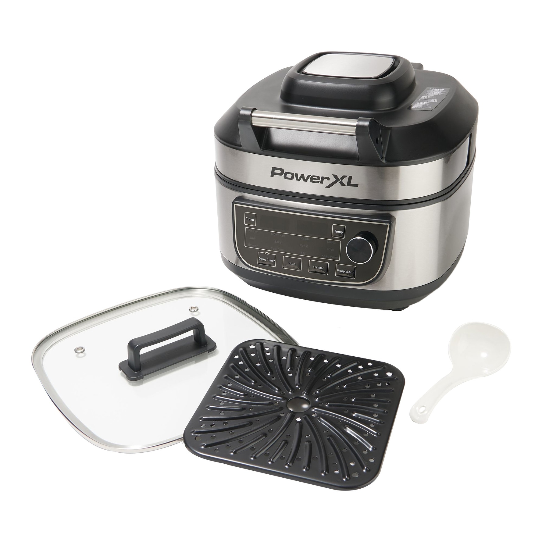 PowerXL 1550W 6-qt 12-in-1 Grill Air Fryer Combo with Glass Lid