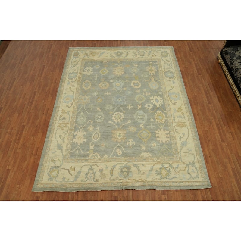 Vegetable Dye Gray Oushak Turkish Large Rug, Floral Geometric Carpet - 13' 9'' X 10' 3''