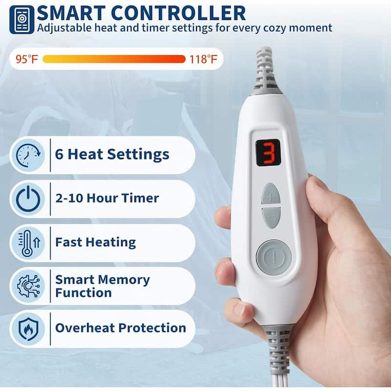 50"×70"+18" Wearable Electric Heated Blanket with Foot Pocket & Sleeves