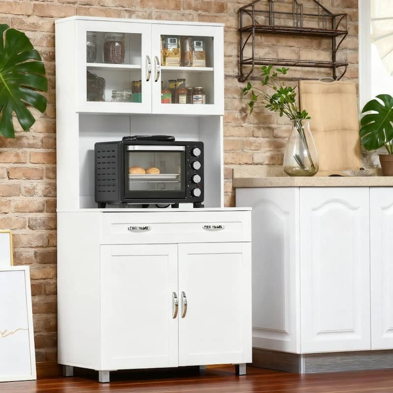 67" Modern Pantry, Wood Kitchen Storage Cabinets with Adjustable Shelves & Drawer, Tall Freestanding Cupboard for Dining Room