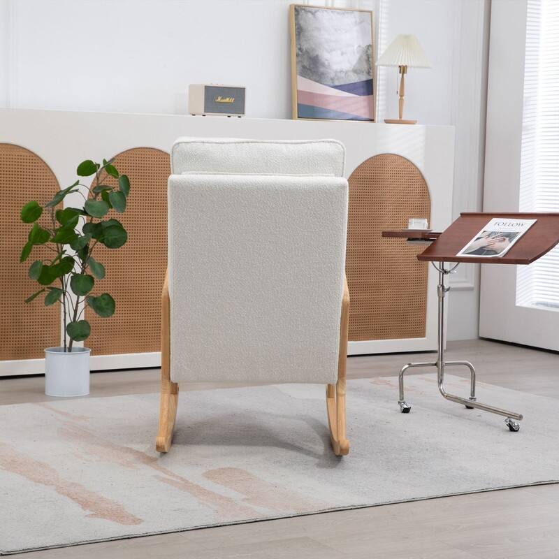 Mieres Rocking Chair, High Backrest Wooden Rocking Chair, Movable Armchair with Padded, 38.6"W Modern Leisure Single Sofa