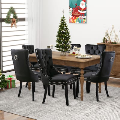 Dining Chairs Set of 6, Luxury Upholstered Velvet Kitchen Chairs Side Chair with Padded Seat Back and Solid Wood Legs