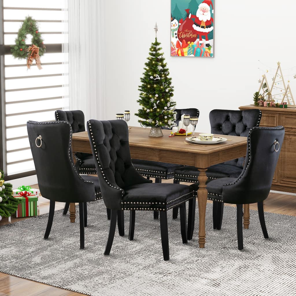 Dining Chairs Set of 6, Luxury Upholstered Velvet Kitchen Chairs Side Chair with Padded Seat Back and Solid Wood Legs