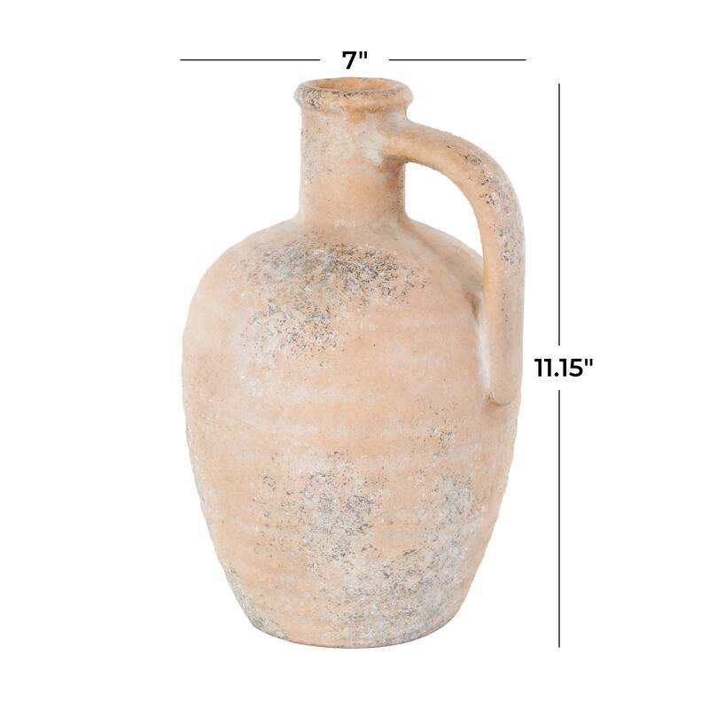 Ceramic Antique Style Distressed Vase with Handle - Beige - Roche River Decor