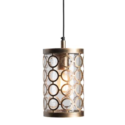 Rosalie Distressed Antique Brass and Glass Pendant - 6.75 x 6.75 x 12