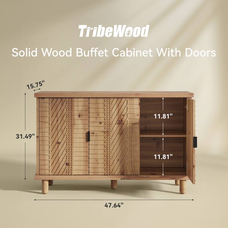 Solid Wood Buffet Cabinet with Storage for Kitchen and Entryway