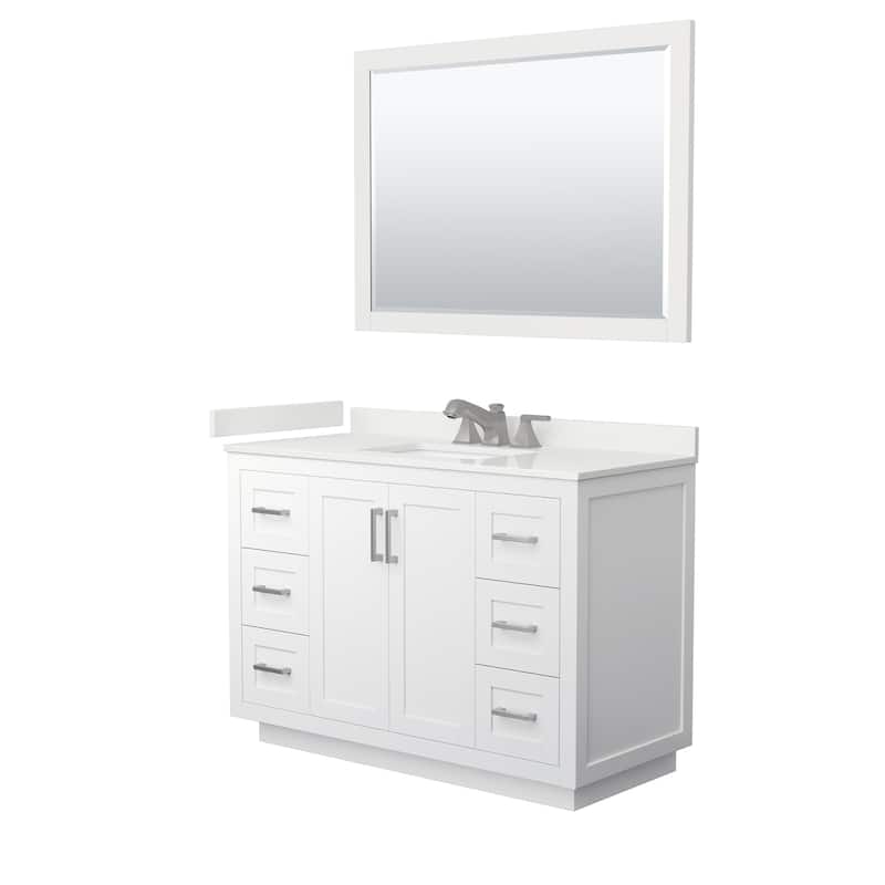 Miranda 48-inch Single Vanity, Quartz Top, 46-inch Mirror - White, Nickel Trim, White Quartz Top
