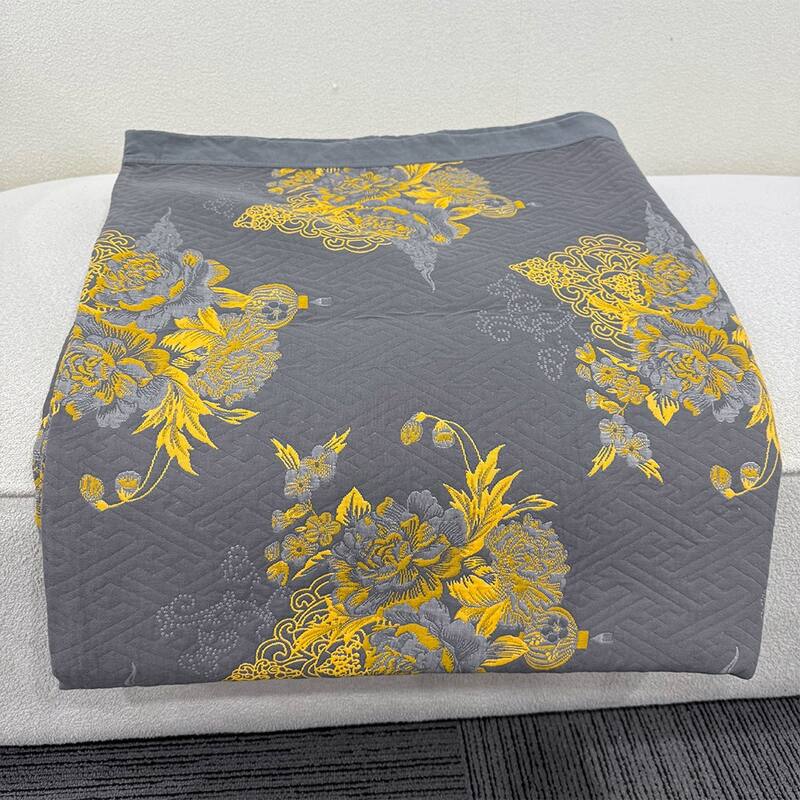 Floral Reverisible Cotton Throw Blanket Yellow & Gray